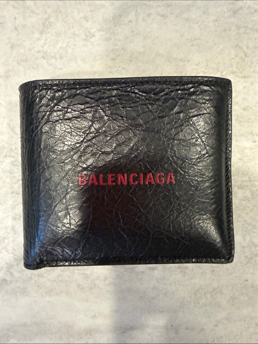 Balenciaga Black Leather Wallet with Red Logo